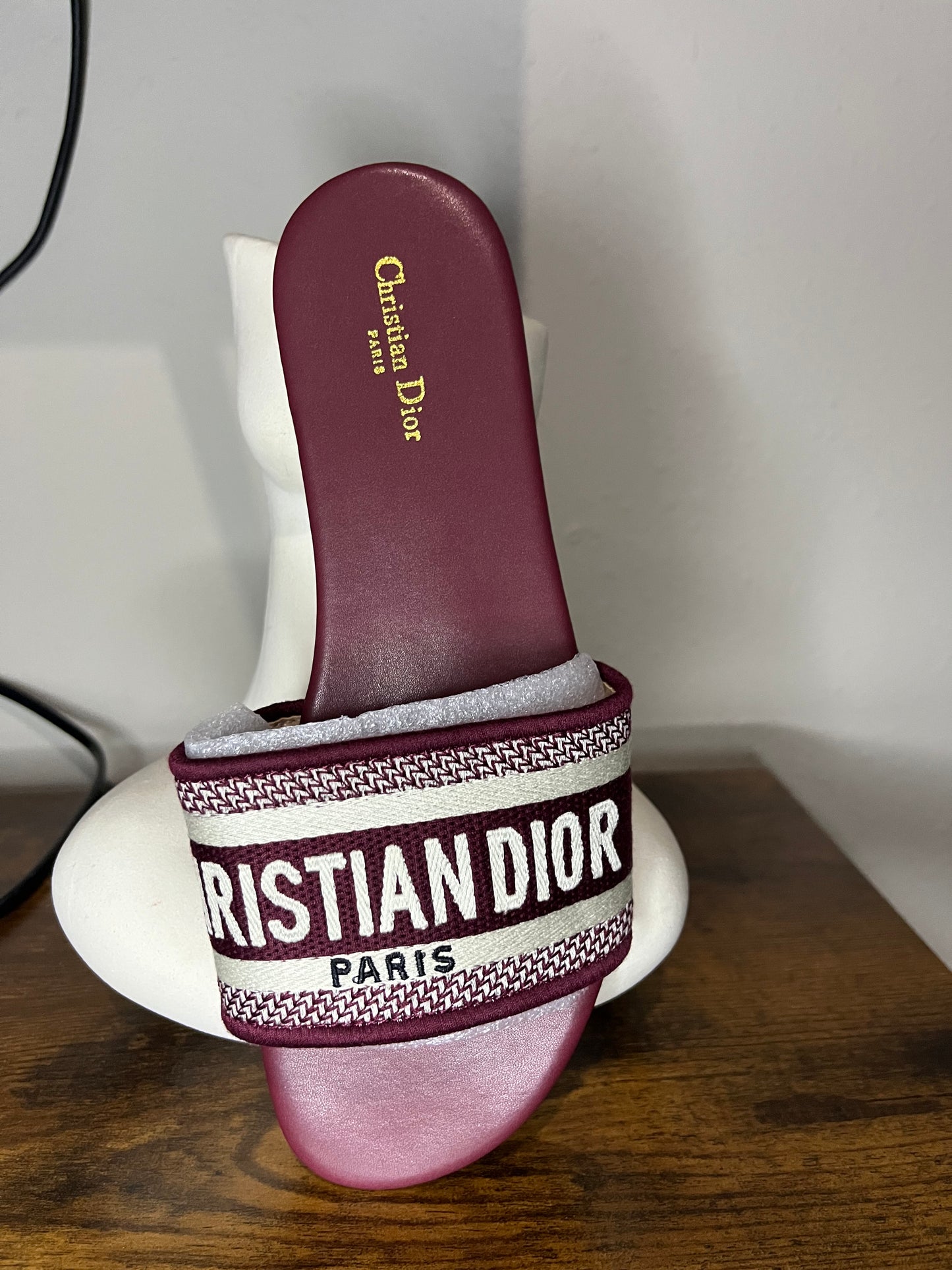 Size 7 burgundy Dior Dway slides