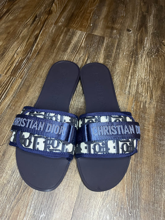 Deep blue Dior slides